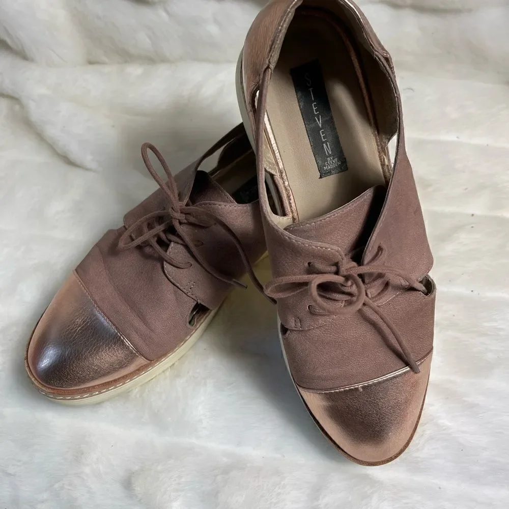 Steven by Steve Madden Pippar Rose gold Leather & PU Oxford platform shoes SZ10B